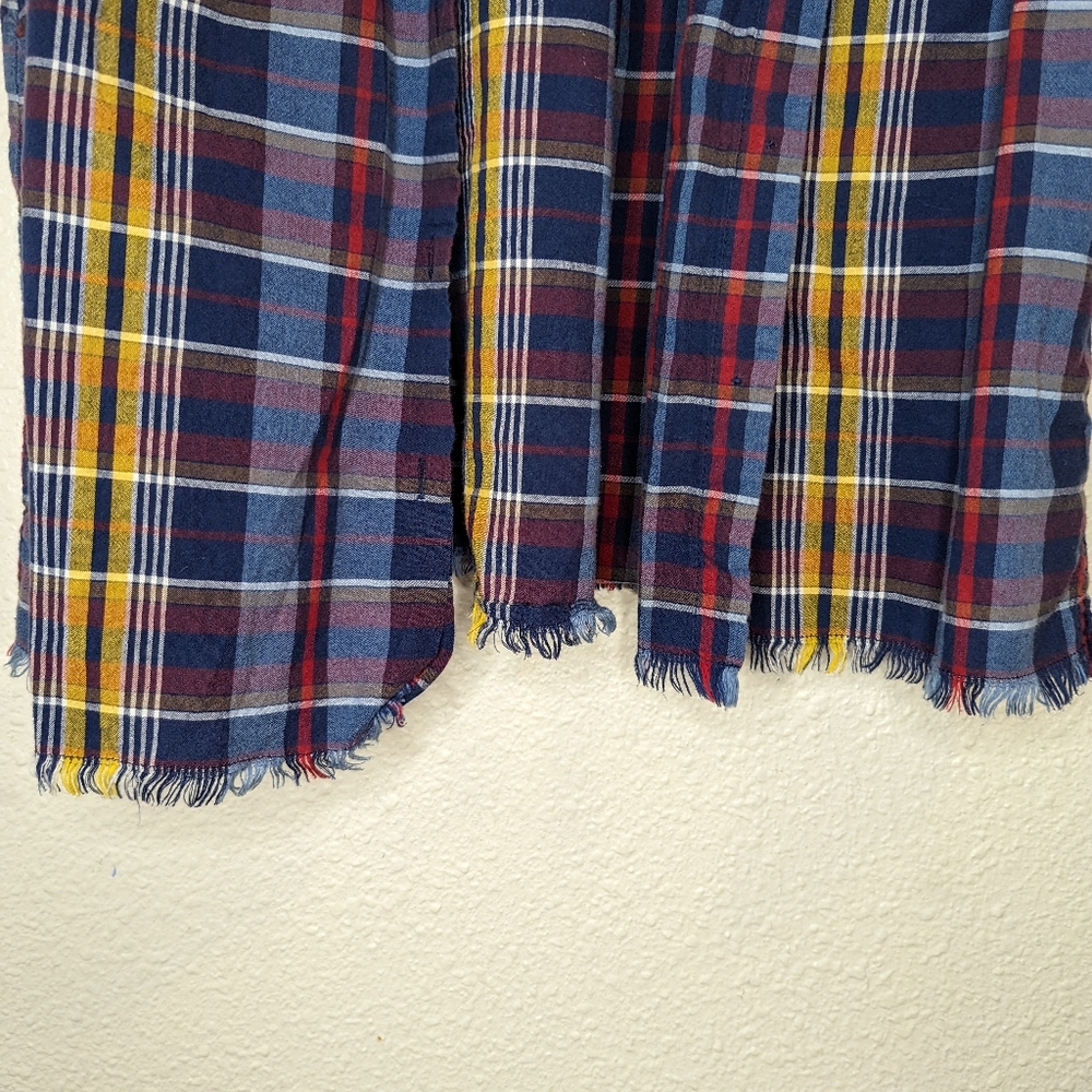 Madewell Plaid Button Down Tank Top with Fringe and Collar Medium - Picture 3 of 7